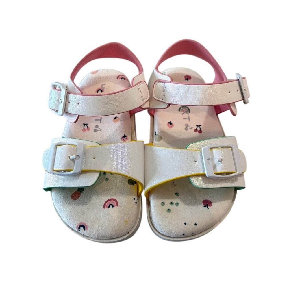 Next White Buckle Sandals with Fruit Print Footbed, Toddler Girls US Size 6